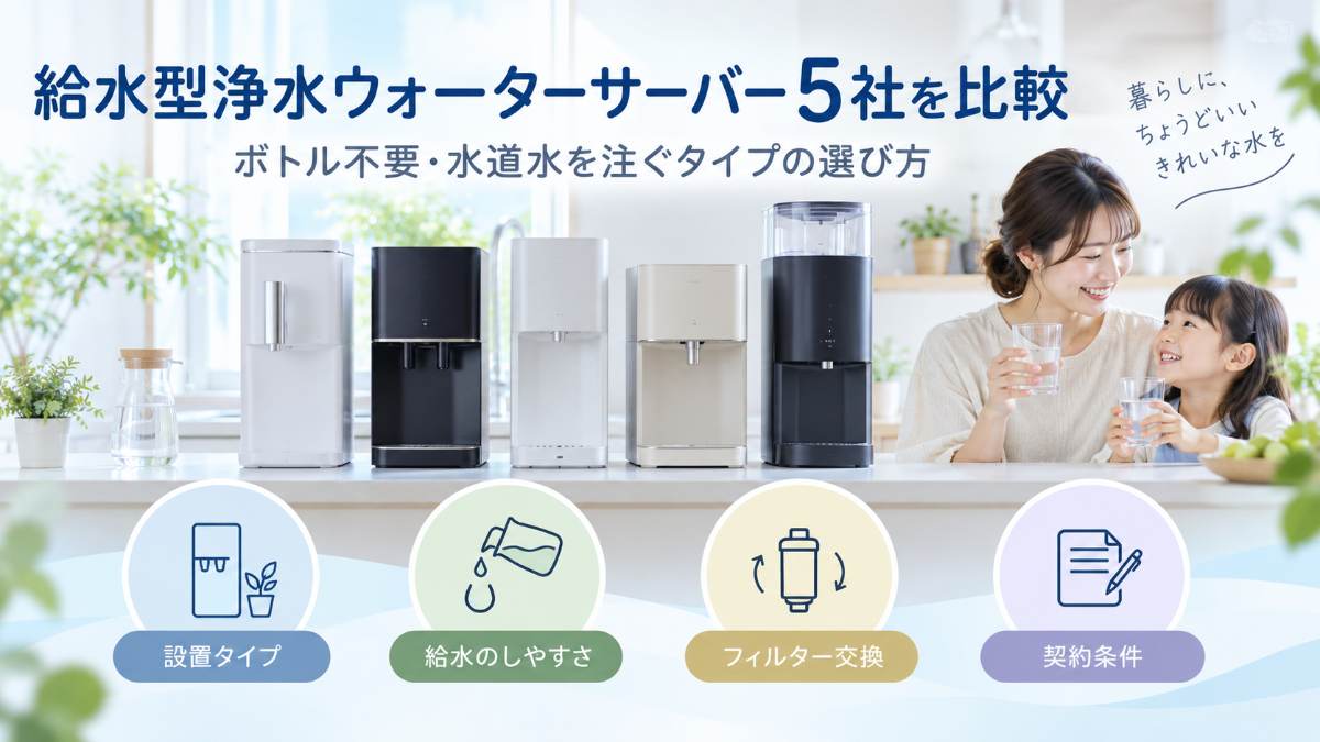 給水型浄水ウォーターサーバー5社を比較|ボトル不要・水道水を注ぐタイプの選び方と契約前の確認点