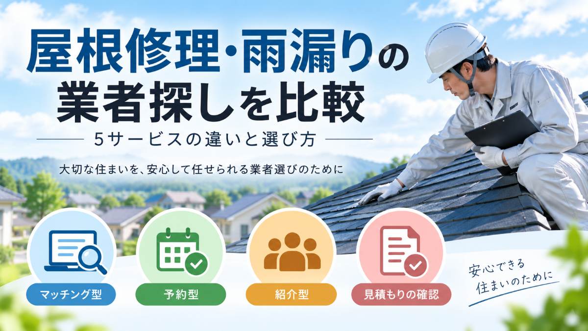 屋根修理・雨漏りの業者探しを比較|マッチング型・予約型・紹介型5サービスの違いと見積もりの確認点